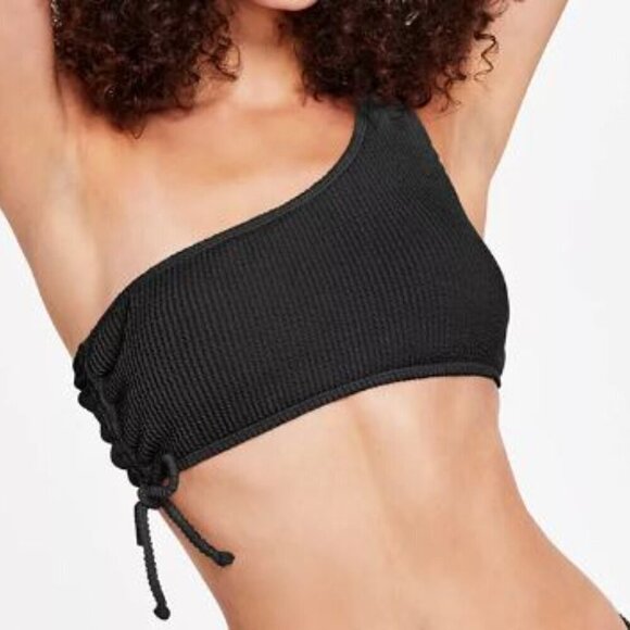 Salt + Cove NWT Juniors' Black One-Shoulder Side-Shirred Bikini Top - Picture 1 of 9